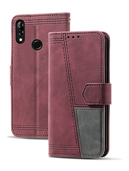 DENDICO Rot Kunstleder Handyhülle für Xiaomi Redmi Note 7 Pro Handyhülle24