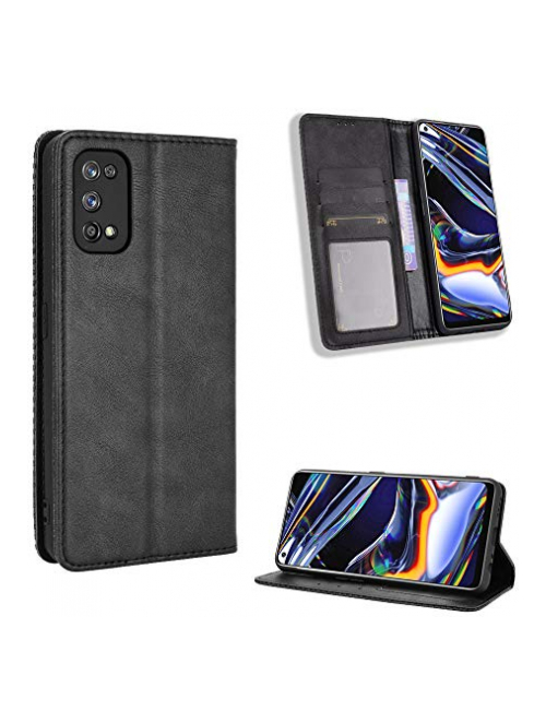 Wuzixi Schwarz Kunstleder Handyhülle für Realme 7 Pro Handyhülle24